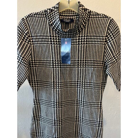 CHAPS Sheath Dress Womens Size Small Plaid White Black Preppy Academia Workwear - Picture 2 of 4
